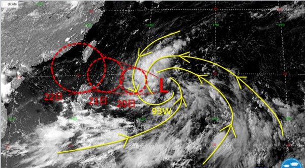 目前在菲律賓東方海面有一低壓蠢動，若發展順利，不排除有成為颱風的可能性，下週一開始可能逐漸影響台灣天氣。（圖擷自臉書「天氣職人-吳聖宇」）