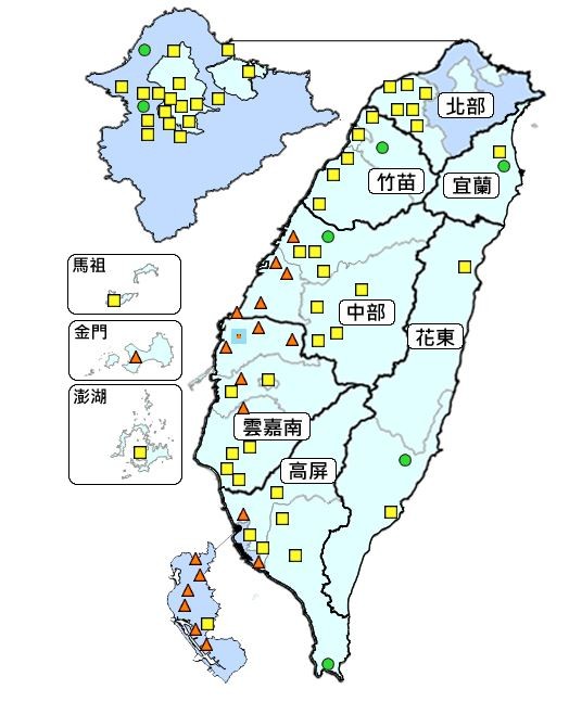 中部以及雲嘉南地區受到懸浮微粒以及臭氧影響，今空氣品質達到對敏感族群達不健康的橘燈等級，外出須戴上口罩為佳。（圖擷自空氣品質監測網）