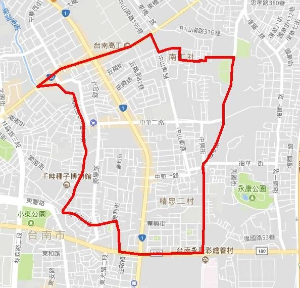 自來水公司六區處公布十月二十日上午九時起停水二十三小時影響的台南永康區用戶區域範圍。（記者王俊忠翻攝）