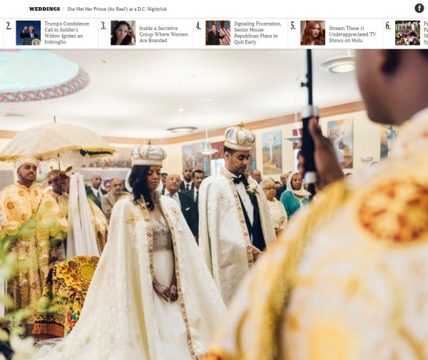 經歷長達12年的愛情長跑，一位美國女性艾里亞娜·奧斯汀（Ariana Austin）與她在夜店遇見的衣索比亞王子（Joel Makonnen）結婚。（圖片截取自紐約時報，The New York Times，https://www.nytimes.com）