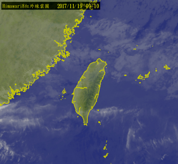 今天北台灣白天高溫僅在17、18度左右，整天濕冷。（圖擷取自中央氣象局）