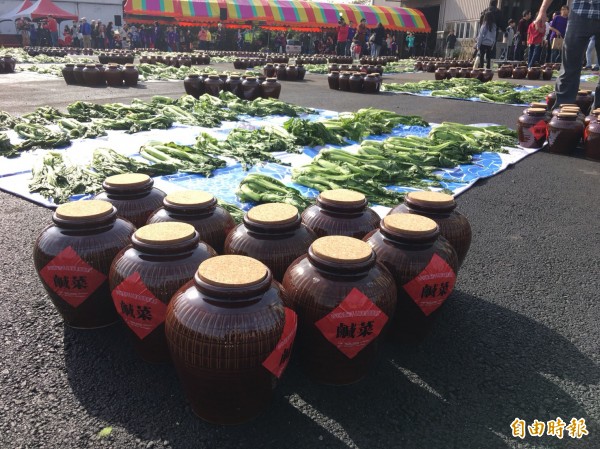 打開「醃缸文化」，客家傳統食材中的雪裡紅、酸菜、梅乾菜、福菜、鹹菜等，都是由芥菜醃製而來。（記者李容萍攝）