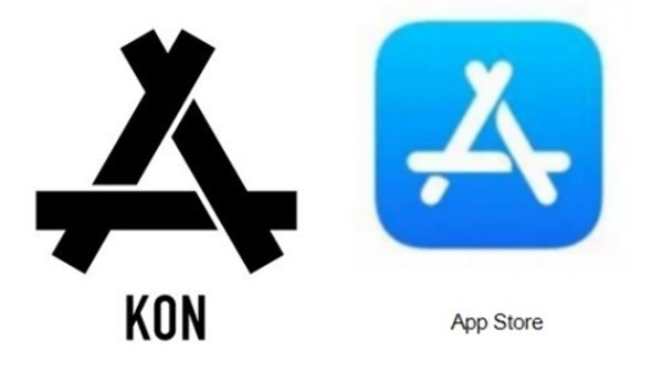 KON（左）的logo和蘋果iOS 11版本的App Store很類似。（圖擷自網路）