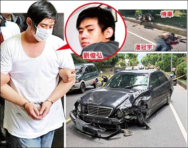 駕駛賓士的男子劉俊弘，撞死騎機車的男子潘冠宇，劉 嫌等人在警訊時說溜嘴，指「手機裡有一小包（毒品） 」，警方疑因毒品交易引發殺機。（記者吳仁捷翻攝）