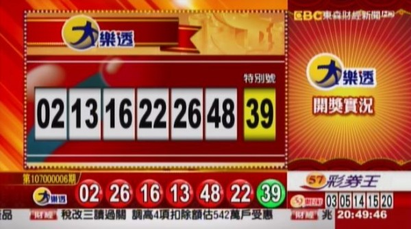 大樂透、49樂合彩開獎獎號。（圖擷取自東森財經新聞）