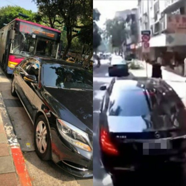 賓士車違停公車格，還嗆司機。（圖擷取自爆料公社）