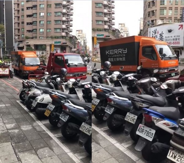 一輛物流貨車違停路邊，拖吊業者只花了約30秒就把它拖走。（圖擷自YouTube）