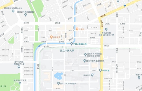 今（23）日夜間，台中市南區中興大學附近民宅傳出失火。示意圖。（翻攝Google地圖）