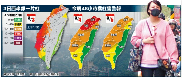 環保署台灣3日至5日空氣品質資料（生活新聞中心製表）