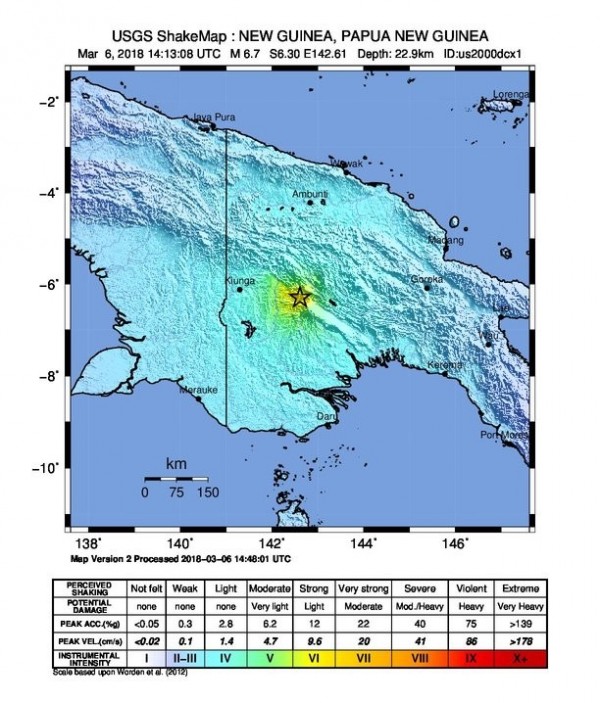 巴布亞紐幾內亞當地時間週三（7日）凌晨又發生規模6.7強震。（圖取自USGS）