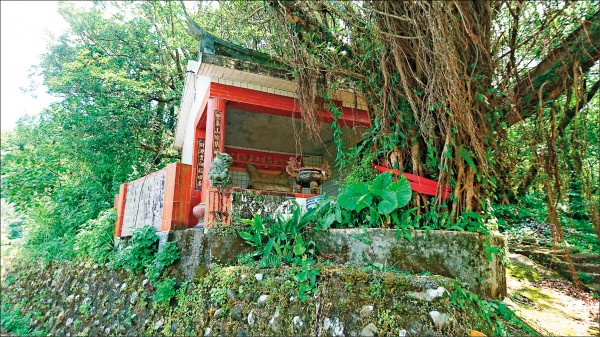 位於泰平公路上的小土地公廟，在昔日古道、泰平公路與往三叉坑產道的交會處，是當地重要地標。（劉憲宗提供）