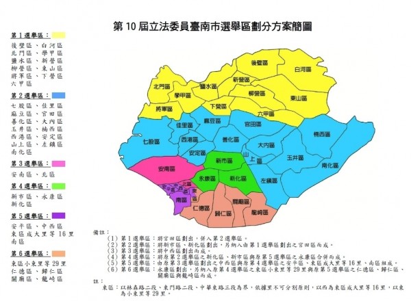 南市第10屆立委選區劃分草案出爐，已提送中選會審議。（記者洪瑞琴翻攝）