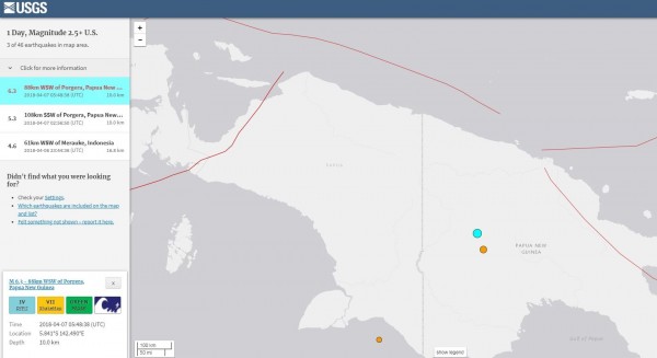 巴布亞紐幾內亞今天稍早發生規模6.3強震。（擷取自USGS）
