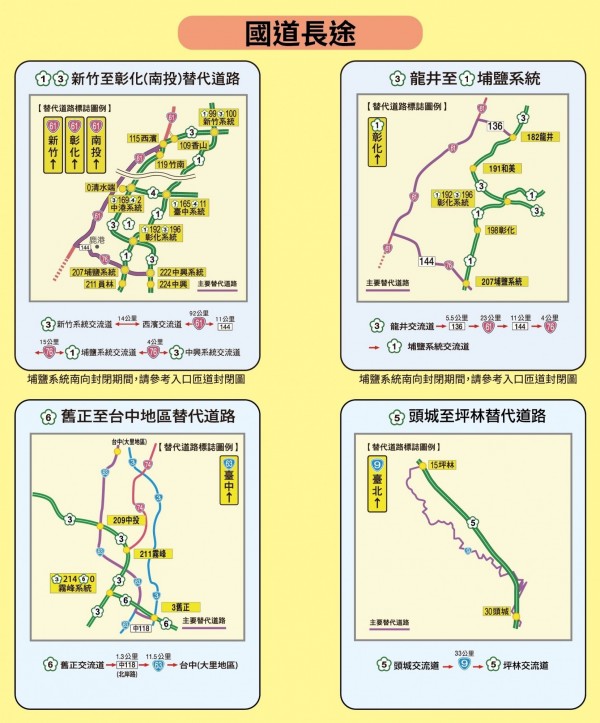 母親節連假預期交通量增8％至10％，高公局提供壅塞路段國道長途替代道路資訊。（國道高速公路局提供）