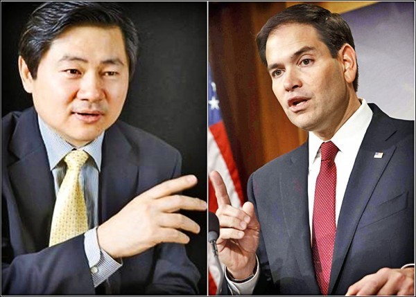 美國參議員盧比歐(右)要求該中心公布中國學者王輝耀(左)與中共統戰部的關係,王輝耀則取消出席研討會。(取自網路) 美國參議員盧比歐(右)要求該中心公布中國學者王輝耀(左)與中共統戰部的關係,王輝耀則取消出席研討會。(取自網路)