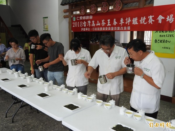 仁愛鄉農會「台灣高山茶王」春茶競賽，今天進行最後評選。（記者佟振國攝）