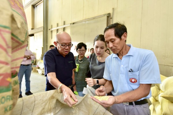 緬甸駐台辦事處代表妙鄧走訪桃園參觀大賀良質米農場。（桃園市政府提供）