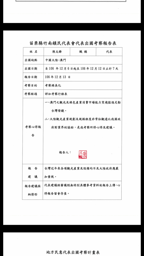 糗大了！苗縣竹南鎮代會出國考察報告互抄被踢爆。（擷取自竹南鎮公所網站）