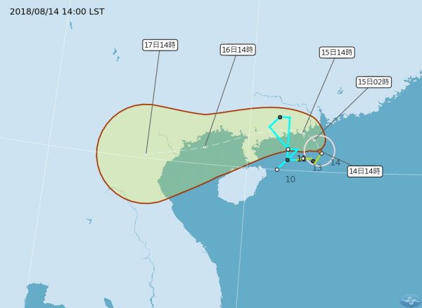 貝碧佳颱風在港澳海南一帶打轉，連帶影響海空運輸。（圖擷自中央氣象局）