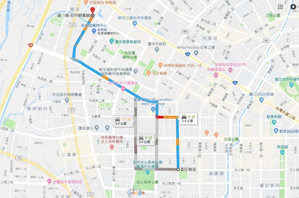 勞保局認為，依Google建議行駛路線圖，路徑較短、上班時間較快。（記者陳冠備攝）