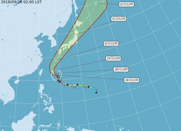 中度颱風潭美昨晚開始快速往西北方向、朝台灣靠近。（氣象局）