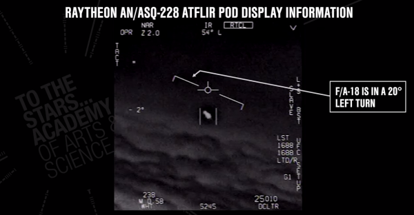 去年，美軍F-18戰機遭遇UFO的官方影片公諸於世，震驚世界，現在傳出美國國會正在考慮進行UFO聽證會的可能性。（截自Youtube）