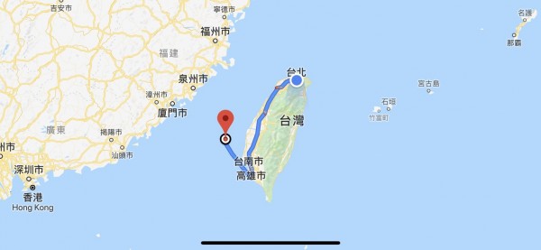 民眾家中的孩子看完導航地圖，認為可開車從台灣本島前往澎湖。（圖擷取自Google地圖）