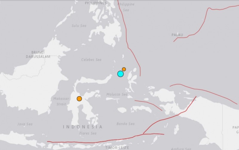 印尼今天中午又有規模6.1的淺層地震發生在中部海域。（擷取自USGS）