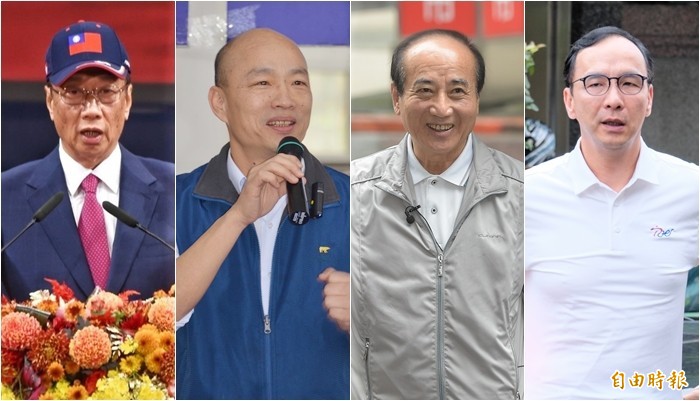 郭台銘（左起）、韓國瑜、王金平、朱立倫4人爭取在國民黨總統初選中出線，中常會最快在5月8日就可以通過特別提名辦法，授權黨中央把民調支持度最強的韓、郭納入初選候選人名單。（本報合成）
