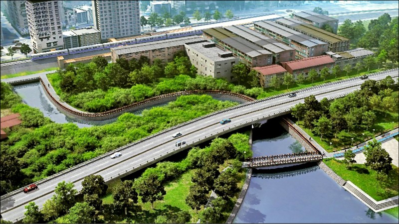 延宕二十年的淡水河北側平面道路興建計畫，新北市政府將於五月八日提報環評大會續審。圖為淡北道路模擬圖。（新建工程處提供）