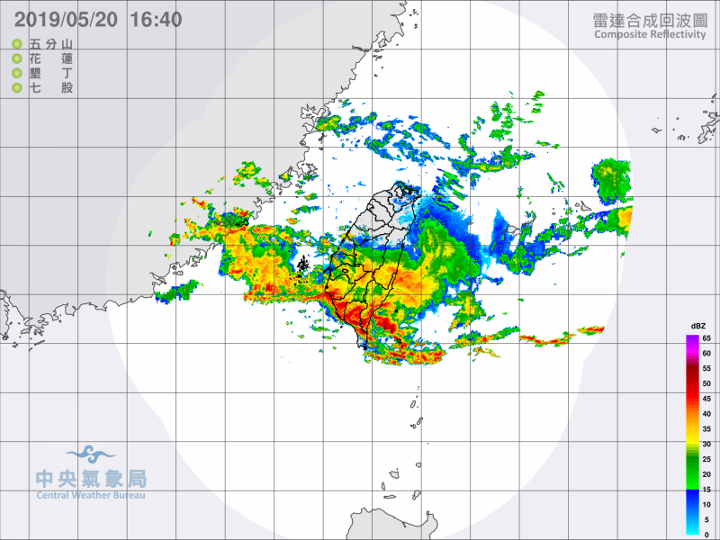 鋒面迅速南壓，目前台南、高雄、屏東3縣市也將出現劇烈天氣。（中央氣象局）