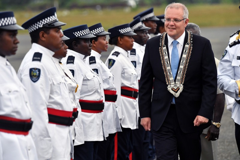 澳洲總理莫里森（Scott Morrison）2日訪問位於南太平洋的索羅門群島。（歐新社）