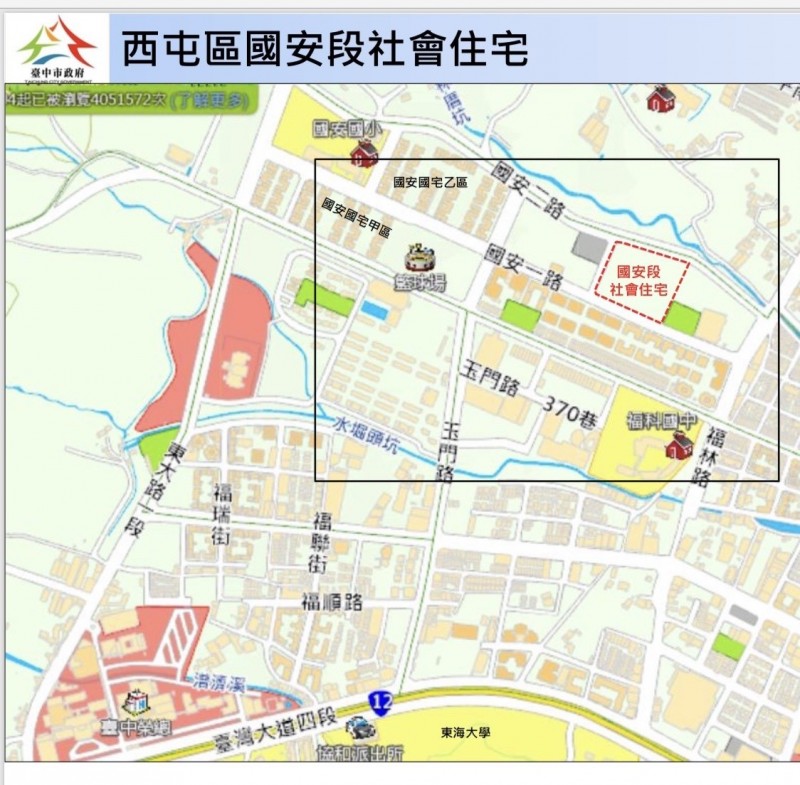 台中市府公佈的西屯國安段社宅地點（記者唐在馨翻攝）