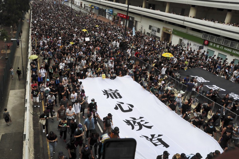 香港沙田今（14）日發動反送中大遊行。（美聯社）