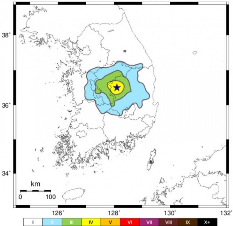 韓國今（21日）發生芮氏規模3.9地震，是整個朝鮮半島今年以來最強烈的內陸地震。（圖擷自韓國氣象廳網站）