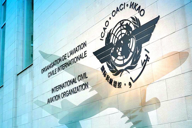 The International Civil Aviation Organization’s （ICAO） logo on the wall of its headquarters in Montreal is pictured in an undated photograph.
Photo from the ICAO Web site