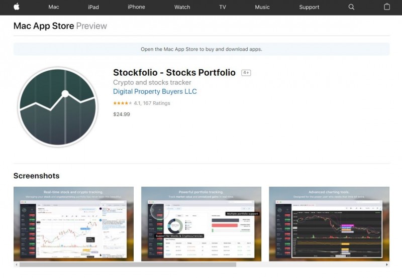 資安業者發現2款偽裝合法交易軟體 「Stockfolio」的木馬程式，其中一款名為「Stockfoli.app」的惡意程式，會在螢幕上出現股票交易介面的同時，在背景盜取使用者個資。圖為正版交易軟體「Stockfolio」。（圖擷取自＿Mac App Store）