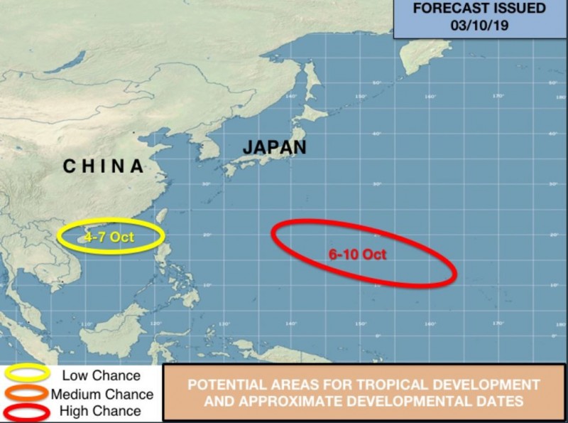 美國氣象專家指出，本月6日至10日，西太平洋、馬里亞納群島附近，可能有新的熱帶發展。（圖擷取自Jason Nicholls推特）