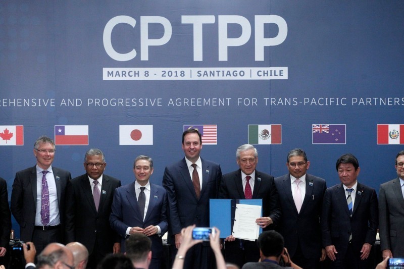 CPTPP（跨太平洋夥伴全面進步協定）目前有11個成員國，但有4國的國內程序尚未完成，對於開放新成員加入的時間仍無共識。（法新社資料照）