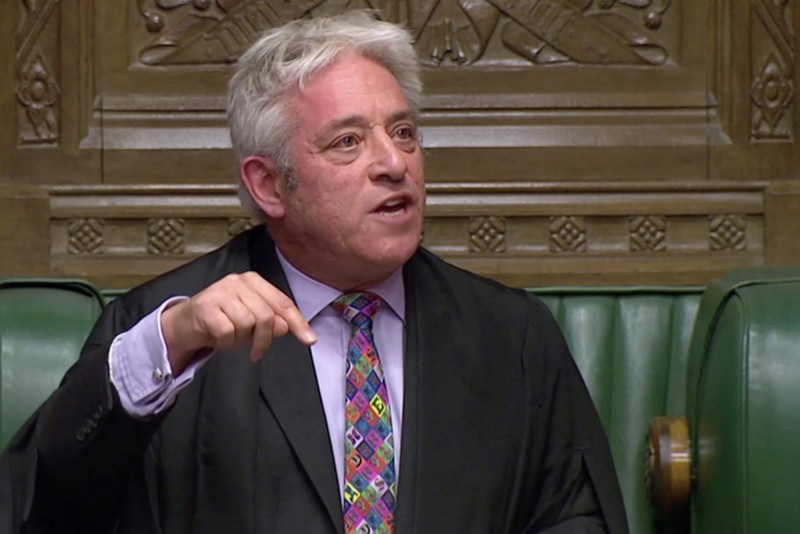 英國下議院議長貝爾考（John Bercow）21日拒絕政府的要求，不同意讓國會對修訂版的脫歐協議進行表決，稱再次辯論是「重覆和無意義」的做法。（路透）