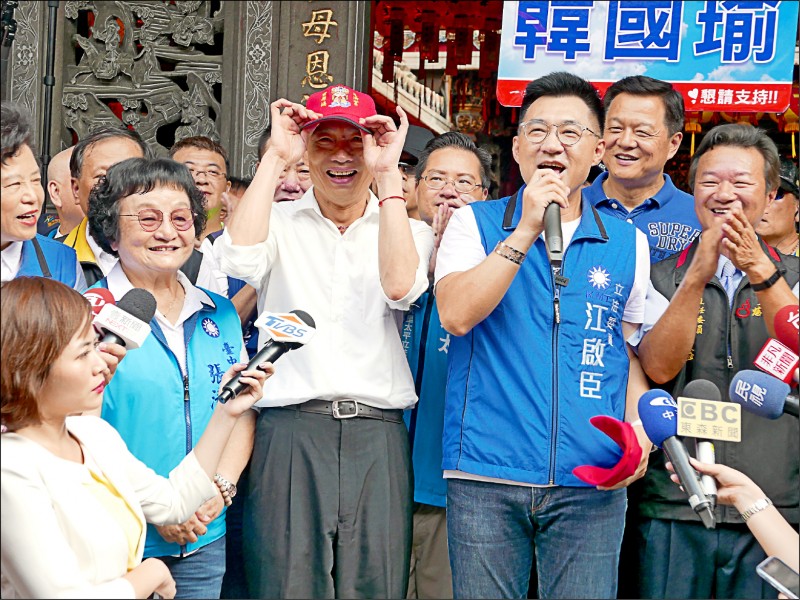 國民黨總統參選人韓國瑜仍積極尋覓副手人選，但立委江啟臣訪美回台後，曾密會韓，被視為一旦「決戰中台灣」，能夠加分的黑馬副手人選。（資料照）