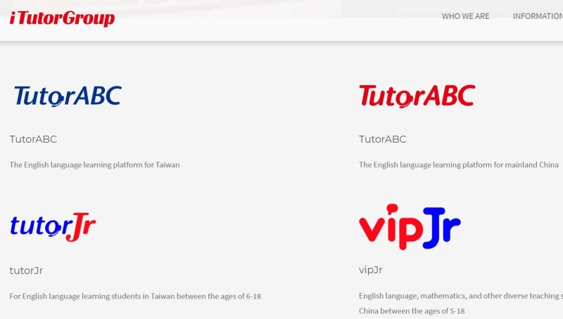 「iTutorGroup」擁有多家英文學習服務品牌。（圖擷取自iTutorGroup官網）