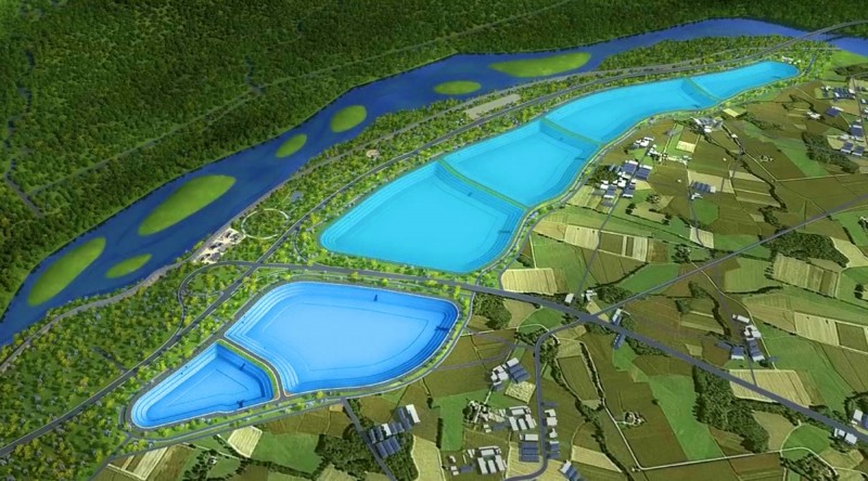 鳥嘴潭人工湖設計有6個湖區可個自取水，將來每日供應彰化和草屯各21噸和4噸民生用水。（擷自中區水資局立體圖像影片）