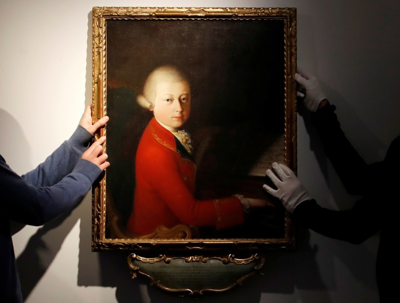 莫札特13歲肖像畫將於巴黎佳士得拍賣，起標價訂在80萬至120萬歐元之間。（路透社）