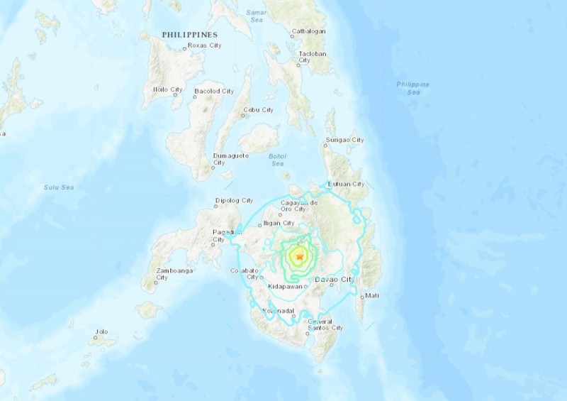 菲律賓民答那峨島（Mindanao）今（18）日晚間發生芮氏規模5.9強震。（圖擷取自USGS網站）