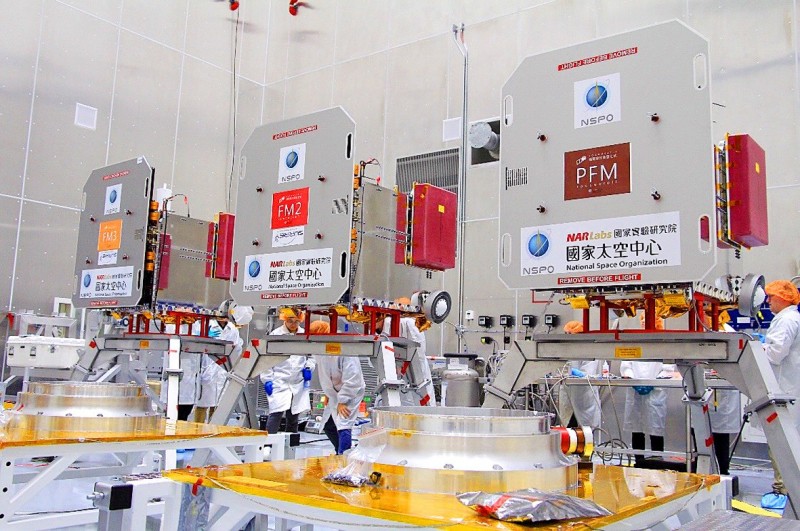 An undated photograph shows the Formosat-7 satellite during a system test at the National Space Organization in Hsinchu City.
Photo courtesy of the Central Weather Bureau An undated photograph shows the Formosat-7 satellite during a system test at the National Space Organization in Hsinchu City.
Photo courtesy of the Central Weather Bureau