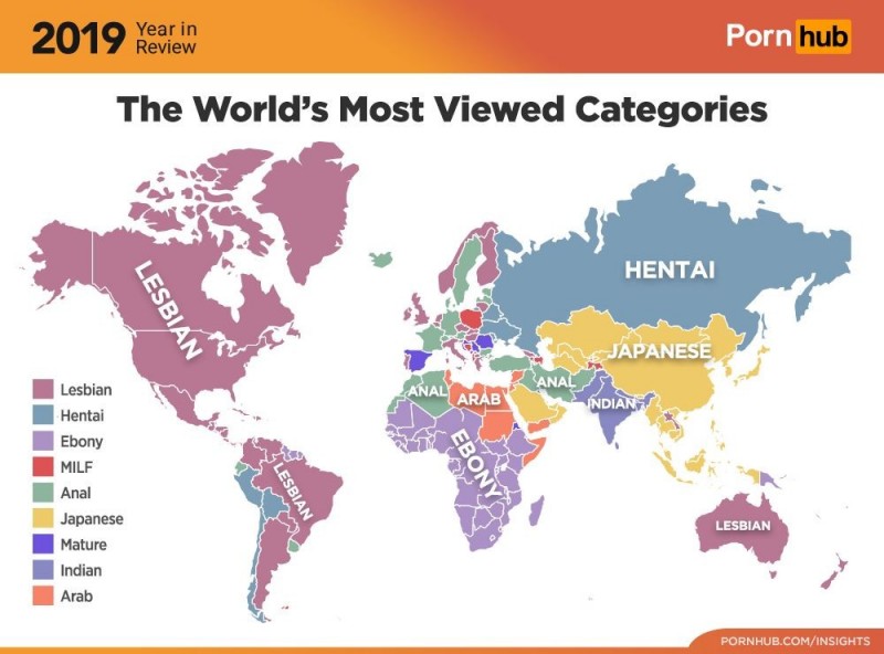 國際成人影視龍頭網站Pornhub今（12）日釋出2019年度回顧，幾乎整個亞洲全被「日本人」征服。（圖取自Pornhub網站）