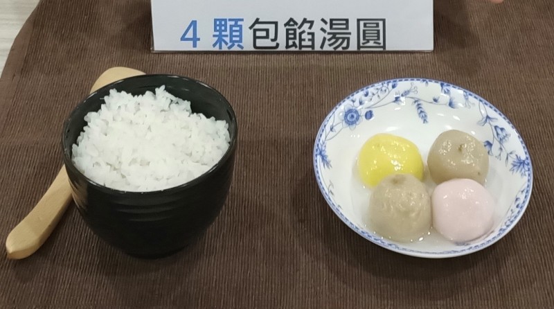 湯圓熱量高,4顆包餡湯圓等於1碗飯熱量。(台中醫院提供)