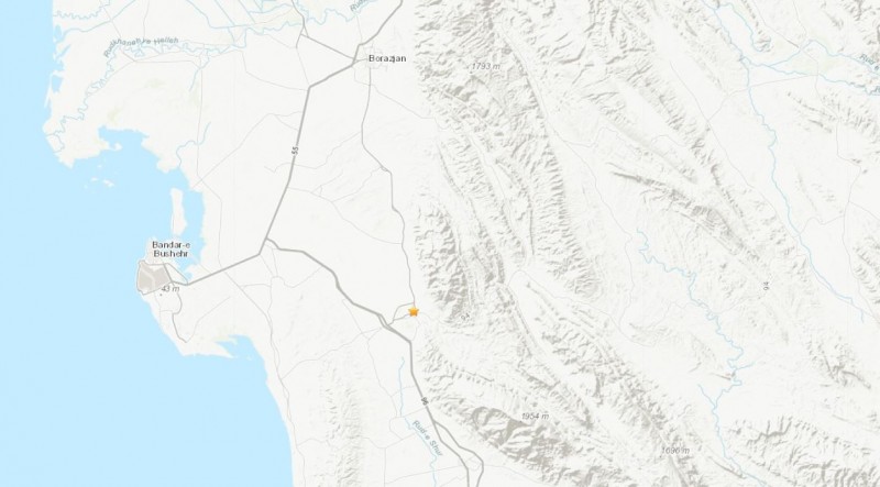 伊朗西南部今發生芮氏規模4.2地震。（圖擷取自USGS）