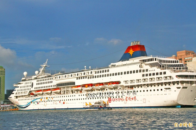 The SuperStar Aquarius cruise ship departs from the Port of Keelung on Tuesday.
Photo: Lin Hsin-han, Taipei Times